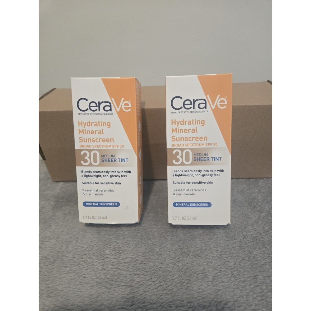 CeraVe Hydrating Mineral Sunscreen SPF 30 with Sheer Tint, exp 05/27, Set of 2